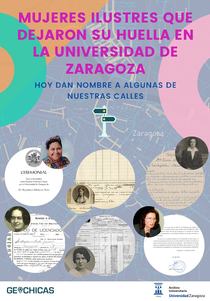 Cartel de la exposición Mujeres ilustres que dejaron su huella en la Universidad de Zaragoza. Hoy dan nombre a nuestras calles