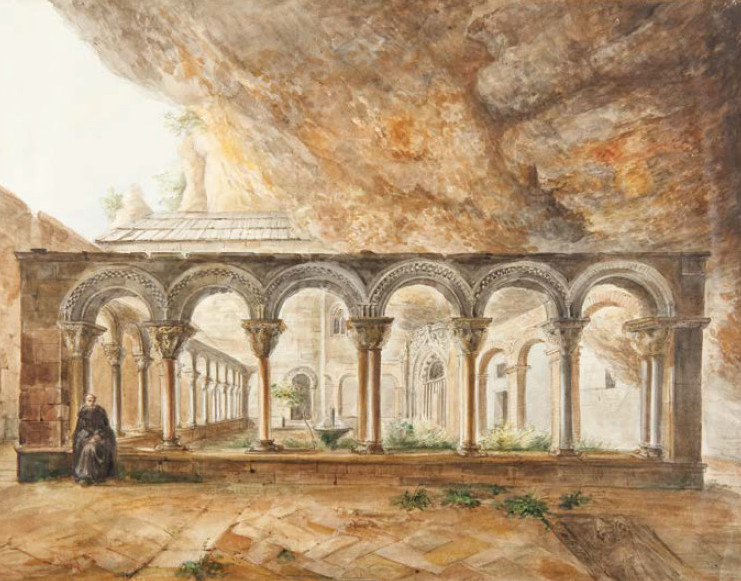 Claustro de San Juan de la Peña (1840). Dibujo de Valentín Carderera. Fundación Lázaro Galdiano