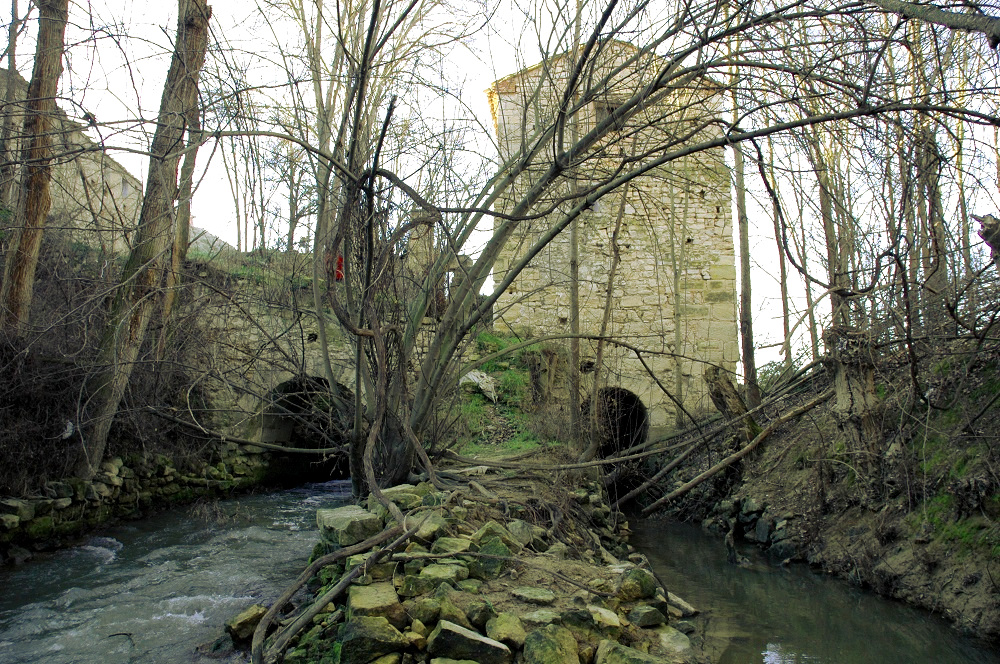 Molino, norial y puente de Cinco Olivas, en la Ribera Baja del Ebro. Foto: Marta Puyol